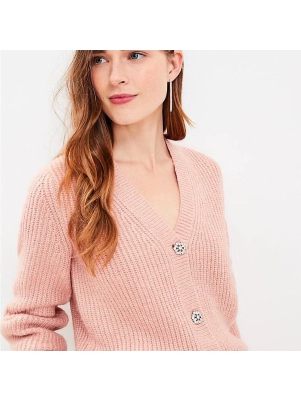 Loft Womens Pink Ribbed Knit Cardigan